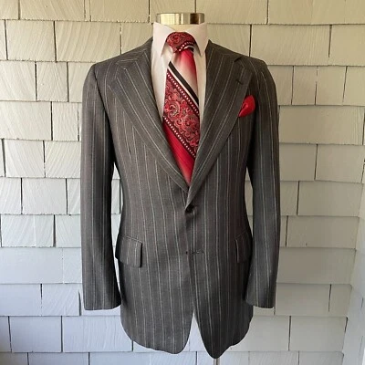 70s Vintage Clay Poole Gray Red White Pinstripe 100% Wool Suit Jacket Size 40L - Image 1 of 4