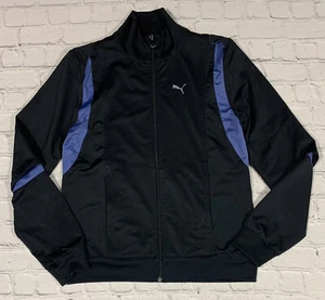 Puma Girls Full Zip Track Jacket Size M (10/12) Black & Periwinkle Zip Pockets - Picture 1 of 5