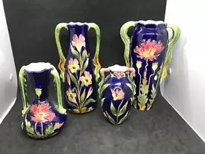 Antique Vintage Victorian Majolica Pottery Floral Vase LOT - Picture 1 of 10