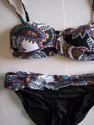 Kenneth Cole Underwire Bandeau Bikini Swim Bathing Suit  Foldover Waist Black S - Image 1 of 4