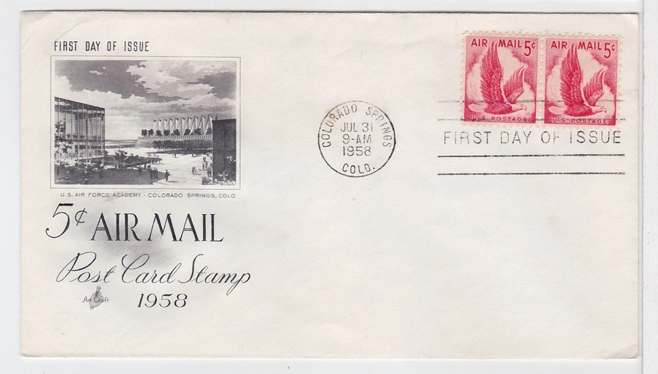 TurtlesTradingPost - 5 Cent Airmail Rate Eagle #C50 - 1958  Artcraft FDC - Pair - Image 1 of 1