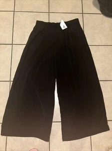 Tronjori Wide Leg Pants Womens Short Black Pleated High-Rise Palazzo SZ XLG~NWT - Picture 1 of 15
