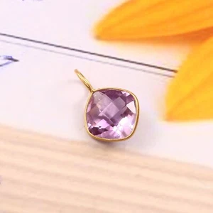 18K Solid Gold Natural Amethyst Gemstone Charm Handmade Necklace Pendant - Picture 1 of 3