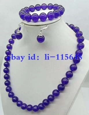 12mm Purple Amethyst Round Gemstone Beads Necklace Bracelet Earrings 20/7.5" Set - Image 1 of 4