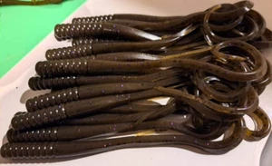 Engulf Baits 7" BUNGEE REFLEX WORMS in "JAPAN" Green Pumpkin - Purple/Blk Flake - Picture 1 of 1