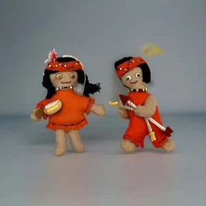 2 ADORNOS DE FIELTRO DE ACCIÓN DE GRACIAS - Figuras de nativos americanos - 4,5" de alto - HECHOS A MANO -XC - Imagen 1 de 10