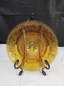 Indiana Glass Sandwich Tray Amber 12" Plate Star Burst Point Edge Design - Picture 1 of 18