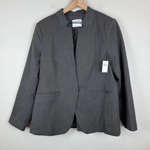 Old Navy Heathered Twill Pixie Blazer Women's Large Gray One-Button Career NWT - Picture 1 of 8