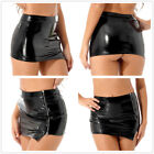 Womens Wet Look Faux Leather Pencil Mini Skirt High Waist Zipper Bodycon Skirts