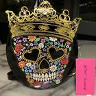 Betsey Johnson Black Patent Faux Leather Crowned Floral Skullcandy Crossbody NWT