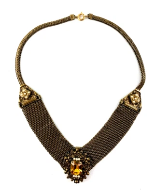 Victorian Revival Choker | Faux Amber Pearl | 14" Mesh Chain | 70-80s | NOS - Image 1 of 4