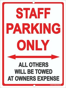 STAFF Parking Only Sign 9"x12" Metal Employee Member Office Retail Signs - Picture 1 of 3