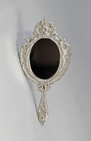9977205-d Silber-Farbener Hand Mirror Nickel Baroque Style New L30cm Cover