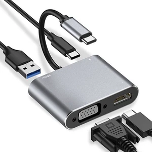 4 In-1 Type C To PdHDMiVGaUSB Hub Adapter Computer Electronics Accessory Sil NEW - Afbeelding 1 van 12