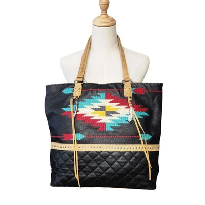 Montana West Aztec Brown Travel Tote Bag Zipper Purse Double Strap NWT - Image 1 of 4