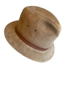 Beige braun Wildleder Fedora Leder Riemen Besatz Größe Large Union Made - Bild 1 von 6