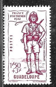 HICK GIRL-MINT FRENCH GUADELOUPE STAMP   SC#B10  1941  INFANTRYMAN    L776 - Picture 1 of 2