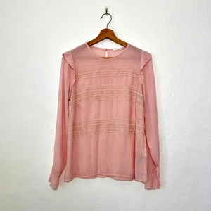 GAP – Pink Lace Panel Long Sleeve Blouse Size M - Picture 1 of 8