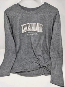 Abercrombie Kids Girls 15/16 Front Knot Long Sleeve Gray Tshirt - Picture 1 of 6