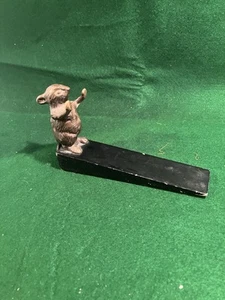 Vintage Brass Mouse on wood door stop - Picture 1 of 4