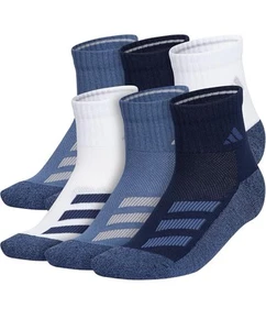 Adidas socks 6 pair quater size 3Y-9 Blue/White,brand new. - Picture 1 of 8