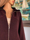 TARA JARMON Paris MEDIUM wool blend burgundy ribbed knit zip cardigan sweater