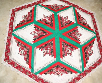 Mantel Acolchado Temático Navidad Hecho a Mano Piezas Redondo Borde de Encaje Blanco 80" Foto 1 de 4