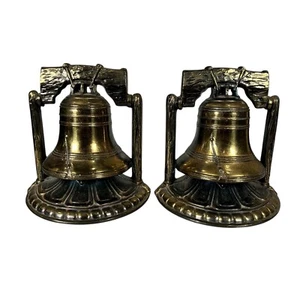 Vintage SCC Stamp 1974 Liberty Bell Bookends Antique Brass Bookshelf Library Set - Picture 1 of 13