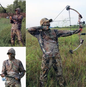 Breathable Cotton Bionic Camo Hunting Fishing Clothes Sets Leaf Top + Pants Suit - Picture 1 of 17