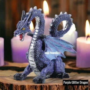 Purple Dragon Blue Glitter Ornament Gothic Figurine Fantasy Myth Pagan Home Deco - Picture 1 of 7