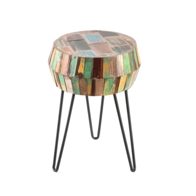 Greenage Side End Table Solid Reclaimed Wood  Nightstand Round 3D Round  22" H - Image 1 of 4