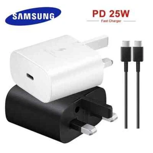 25W Type C Fast Charger Adapter Plug & Cable For Samsung Galaxy S24 S23 S22 S21 - Picture 1 of 14