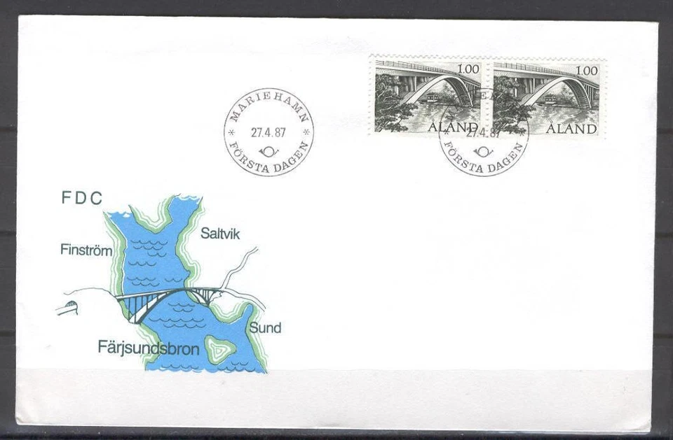 Aland 607 FDC 1987 cubierta puente 2v Foto 1 de 1