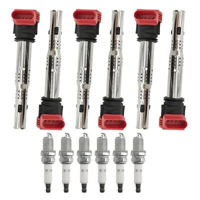 06E905115C 6 piezas bobina de encendido y bujía para Audi Quattro A4 2006-2008 3,2 L Foto 1 de 4