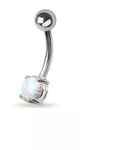 0.50CT Lab-Created Round Cut White Opal Belly Button Ring 14K White Gold Plated - Picture 1 of 8