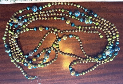 Vtg-Antique Mercury Glass Bead 3/8-1" Tree Garland Multi Color & Shapes 15'.5". - Image 1 of 4