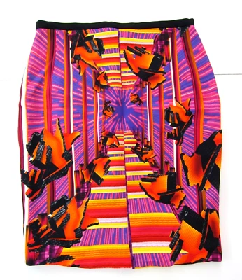 Vintage Peter Pilotto Pink Orange Black Geometric Retro Straight Pencil Skirt 14 - Image 1 of 4