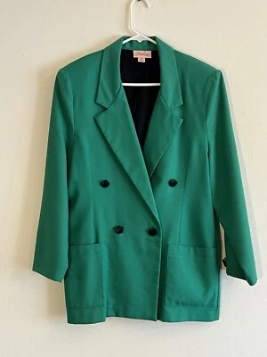 Винтажный блейзер 90-х Jaclyn Smith размер 12 зеленые черные пуговицы сделано в США - Изображение 1 из 4