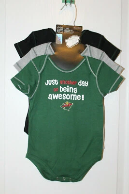 NWT Minnesota Wild NHL 3-piece Infant Boy Black Green Bodysuit Creeper Sz 18m - Image 1 of 4