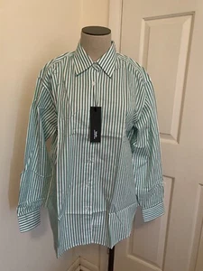 New with tags MCEDAR Women’s size Medium M Button Up green white Striped Shirt - Picture 1 of 6