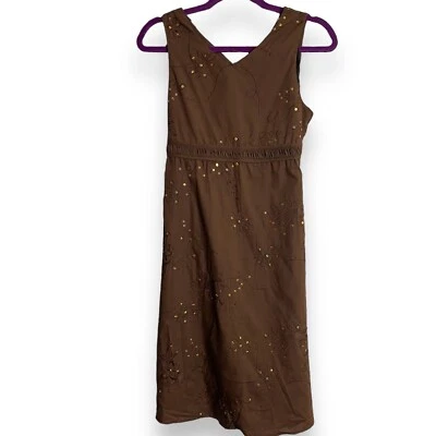 Vestido Bonnie Jean Línea A Niñas 16 Marrón Lentejuelas Y2K Modesto Bordado Midi Boho Foto 1 de 4