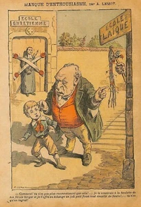 ECOLE CHRETIENNE & ECOLE LAIQUE / EMILE COMBES / DESSIN DE LEMOT 1903 - Picture 1 of 1