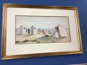 1904 Watercolor By Edouard Creancier Beach Scene - Picture 1 of 12