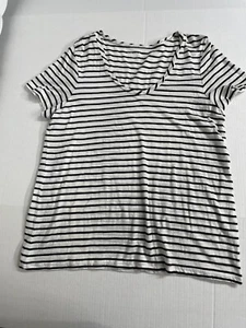 Halogen top L/P White w/ Black Stripe Short Sleeve top Cotton Modal Blend - Picture 1 of 11