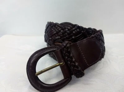 Vintage Lands' End Women's Belt Leather Woven Burgundy Brown Sz 26 Made n Turkey - Image 1 of 4