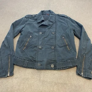 LEVIS Jacket Mens Large Motorcycle Denim Buttons Zippered Sleeves Faded Black - Picture 1 of 12