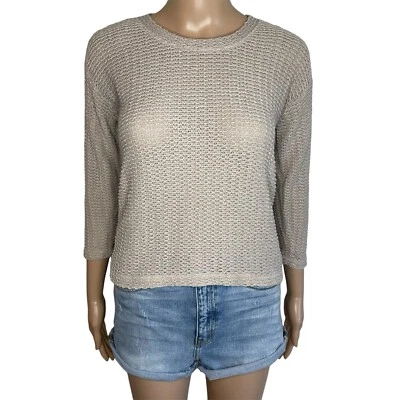Forever 21 Solid Beige Knit Crewneck 3/4 Sleeve Lightweight Pullover Sweater - Image 1 of 4