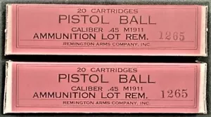 REMINGTON ARMS CO (REM) PRE-WAR M1911 .45 ACP NEW REPLICA 20 ROUND AMMO BOXES - Picture 1 of 8