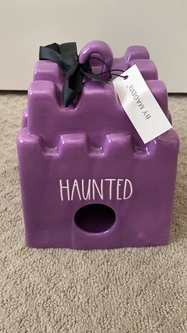 Halloween New Large Rae Dunn Haunted Bird House Purple with Black Ribbon to Hang Cover