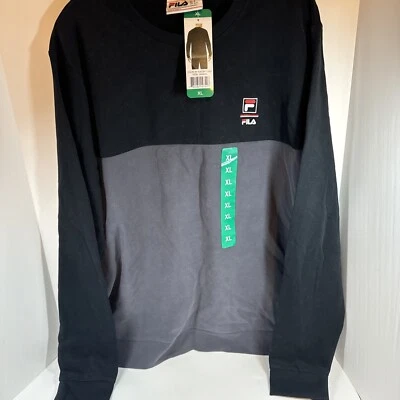 Sudadera Pullover Fila Negra Gris Manga Larga Cuello Redondo Logo Para Hombre Talla XL Nueva Foto 1 de 4